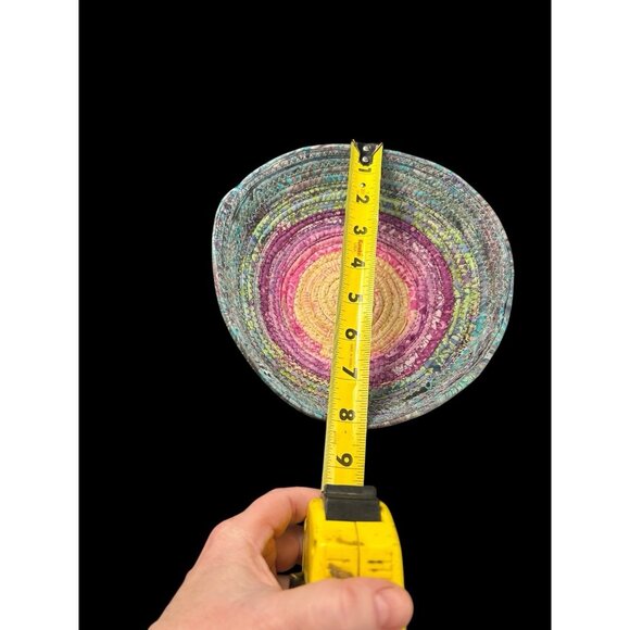 Handmade Woven Fabric Coil Rope Basket Purple Blue Multicolor 8"x3" Boho Decor - Picture 6 of 8